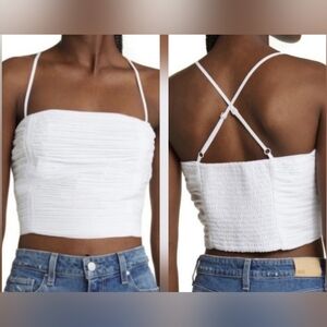 Madewell Smocked Bandeau Crop Top Cross Back Straps White Size 8